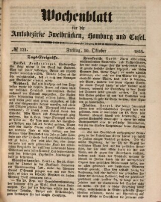 Wochenblatt für die Amtsbezirke Zweibrücken, Homburg und Cusel (Zweibrücker Wochenblatt) Freitag 10. Oktober 1845