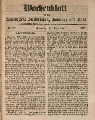 Wochenblatt für die Amtsbezirke Zweibrücken, Homburg und Cusel (Zweibrücker Wochenblatt) Sonntag 21. Dezember 1845