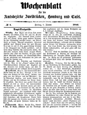 Wochenblatt für die Amtsbezirke Zweibrücken, Homburg und Cusel (Zweibrücker Wochenblatt) Freitag 9. Januar 1846