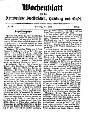 Wochenblatt für die Amtsbezirke Zweibrücken, Homburg und Cusel (Zweibrücker Wochenblatt) Sonntag 14. Juni 1846