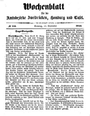 Wochenblatt für die Amtsbezirke Zweibrücken, Homburg und Cusel (Zweibrücker Wochenblatt) Sonntag 13. September 1846