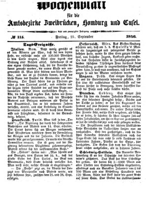 Wochenblatt für die Amtsbezirke Zweibrücken, Homburg und Cusel (Zweibrücker Wochenblatt) Freitag 25. September 1846