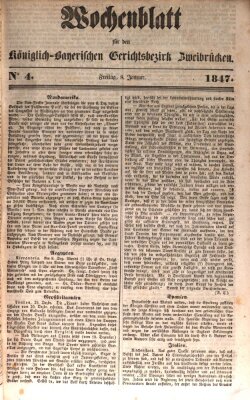 Wochenblatt für den Königlich-Bayerischen Gerichtsbezirk Zweibrücken (Zweibrücker Wochenblatt) Freitag 8. Januar 1847