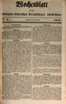 Wochenblatt für den Königlich-Bayerischen Gerichtsbezirk Zweibrücken (Zweibrücker Wochenblatt) Dienstag 12. Januar 1847