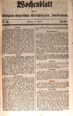 Wochenblatt für den Königlich-Bayerischen Gerichtsbezirk Zweibrücken (Zweibrücker Wochenblatt) Sonntag 17. Januar 1847