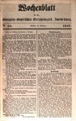 Wochenblatt für den Königlich-Bayerischen Gerichtsbezirk Zweibrücken (Zweibrücker Wochenblatt) Freitag 12. Februar 1847