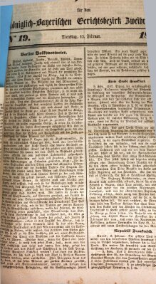 Wochenblatt für den Königlich-Bayerischen Gerichtsbezirk Zweibrücken (Zweibrücker Wochenblatt) Dienstag 13. Februar 1849