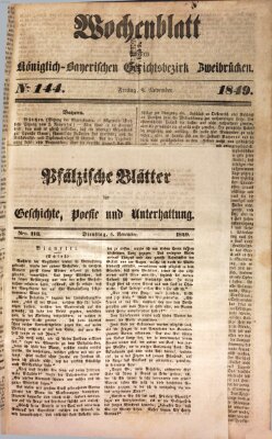 Wochenblatt für den Königlich-Bayerischen Gerichtsbezirk Zweibrücken (Zweibrücker Wochenblatt) Freitag 9. November 1849