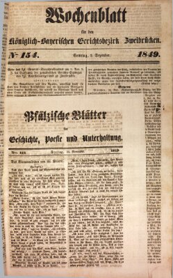 Wochenblatt für den Königlich-Bayerischen Gerichtsbezirk Zweibrücken (Zweibrücker Wochenblatt) Sonntag 2. Dezember 1849