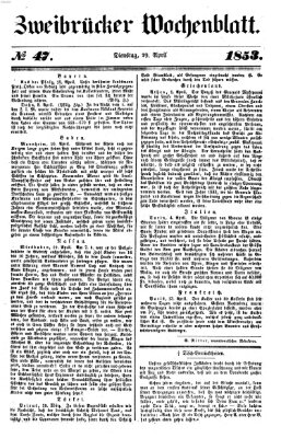 Zweibrücker Wochenblatt Dienstag 19. April 1853