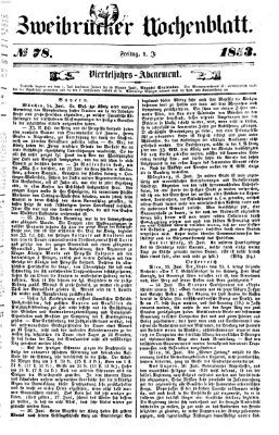 Zweibrücker Wochenblatt Freitag 1. Juli 1853