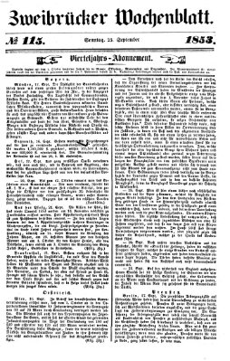 Zweibrücker Wochenblatt Sonntag 25. September 1853