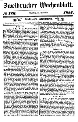 Zweibrücker Wochenblatt Dienstag 27. September 1853