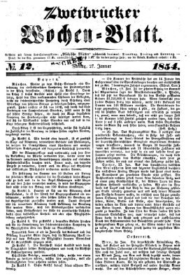 Zweibrücker Wochenblatt Freitag 27. Januar 1854