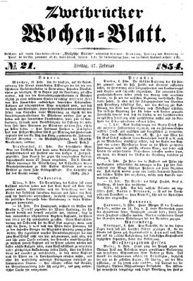 Zweibrücker Wochenblatt Freitag 17. Februar 1854