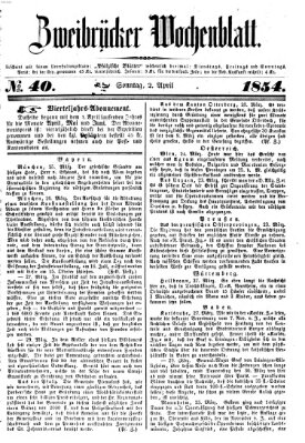 Zweibrücker Wochenblatt Sonntag 2. April 1854