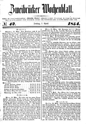 Zweibrücker Wochenblatt Freitag 7. April 1854