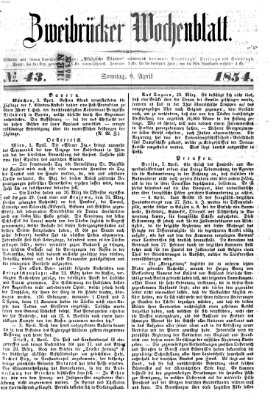 Zweibrücker Wochenblatt Sonntag 9. April 1854