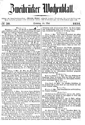 Zweibrücker Wochenblatt Sonntag 14. Mai 1854