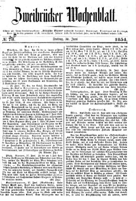 Zweibrücker Wochenblatt Freitag 30. Juni 1854