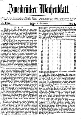 Zweibrücker Wochenblatt Freitag 1. September 1854