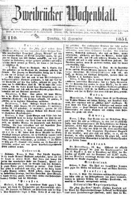 Zweibrücker Wochenblatt Dienstag 12. September 1854