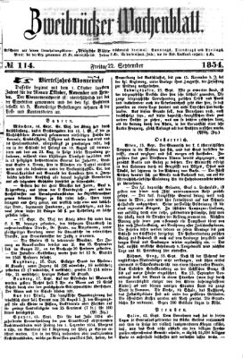 Zweibrücker Wochenblatt Freitag 22. September 1854