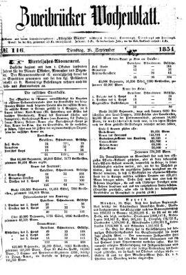 Zweibrücker Wochenblatt Dienstag 26. September 1854