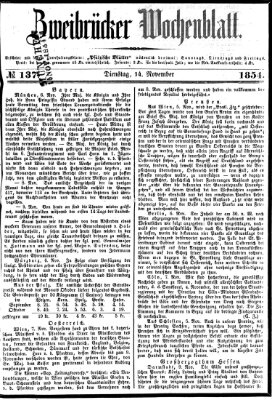 Zweibrücker Wochenblatt Dienstag 14. November 1854