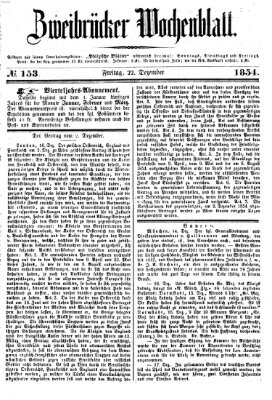 Zweibrücker Wochenblatt Freitag 22. Dezember 1854