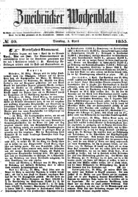 Zweibrücker Wochenblatt Dienstag 3. April 1855