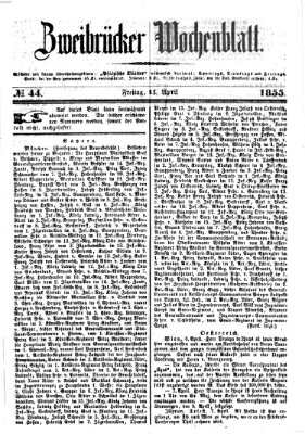 Zweibrücker Wochenblatt Freitag 13. April 1855