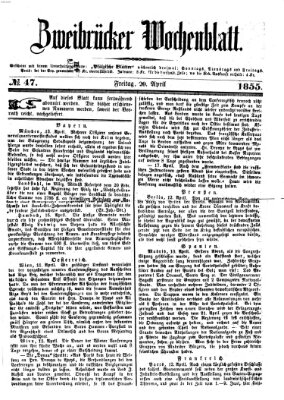 Zweibrücker Wochenblatt Freitag 20. April 1855