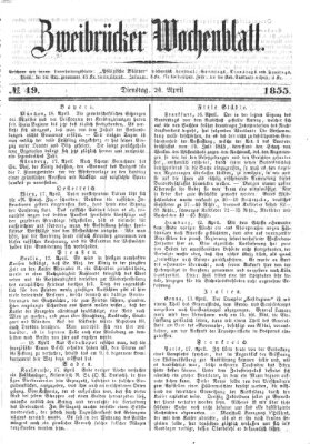 Zweibrücker Wochenblatt Dienstag 24. April 1855