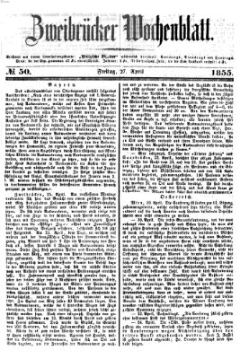 Zweibrücker Wochenblatt Freitag 27. April 1855