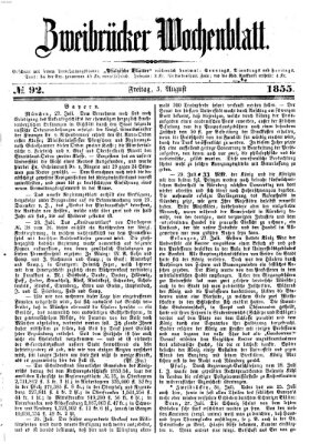 Zweibrücker Wochenblatt Freitag 3. August 1855