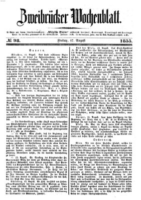 Zweibrücker Wochenblatt Freitag 17. August 1855