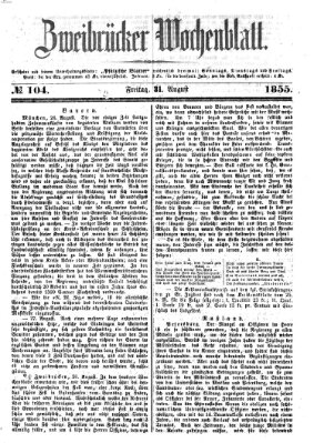 Zweibrücker Wochenblatt Freitag 31. August 1855