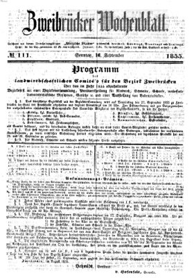 Zweibrücker Wochenblatt Sonntag 16. September 1855