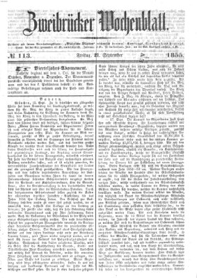 Zweibrücker Wochenblatt Freitag 21. September 1855