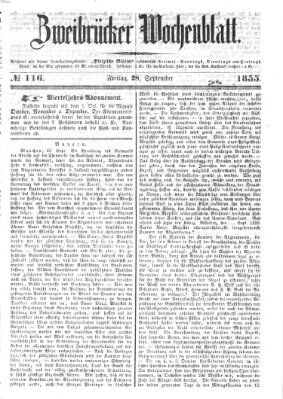 Zweibrücker Wochenblatt Freitag 28. September 1855