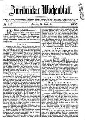 Zweibrücker Wochenblatt Sonntag 30. September 1855