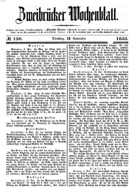 Zweibrücker Wochenblatt Dienstag 13. November 1855