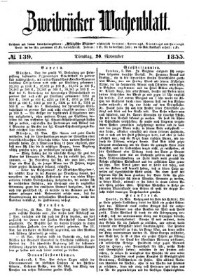 Zweibrücker Wochenblatt Dienstag 20. November 1855