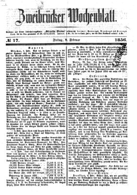 Zweibrücker Wochenblatt Freitag 8. Februar 1856