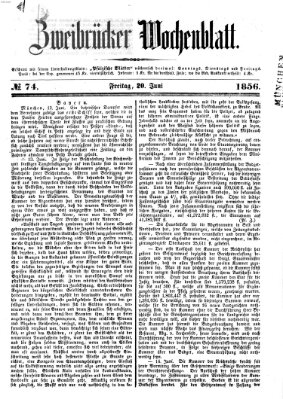 Zweibrücker Wochenblatt Freitag 20. Juni 1856