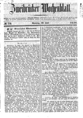 Zweibrücker Wochenblatt Sonntag 29. Juni 1856