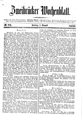 Zweibrücker Wochenblatt Freitag 1. August 1856