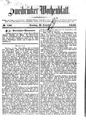 Zweibrücker Wochenblatt Dienstag 30. Dezember 1856