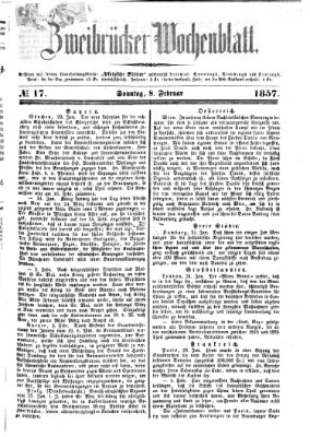 Zweibrücker Wochenblatt Sonntag 8. Februar 1857